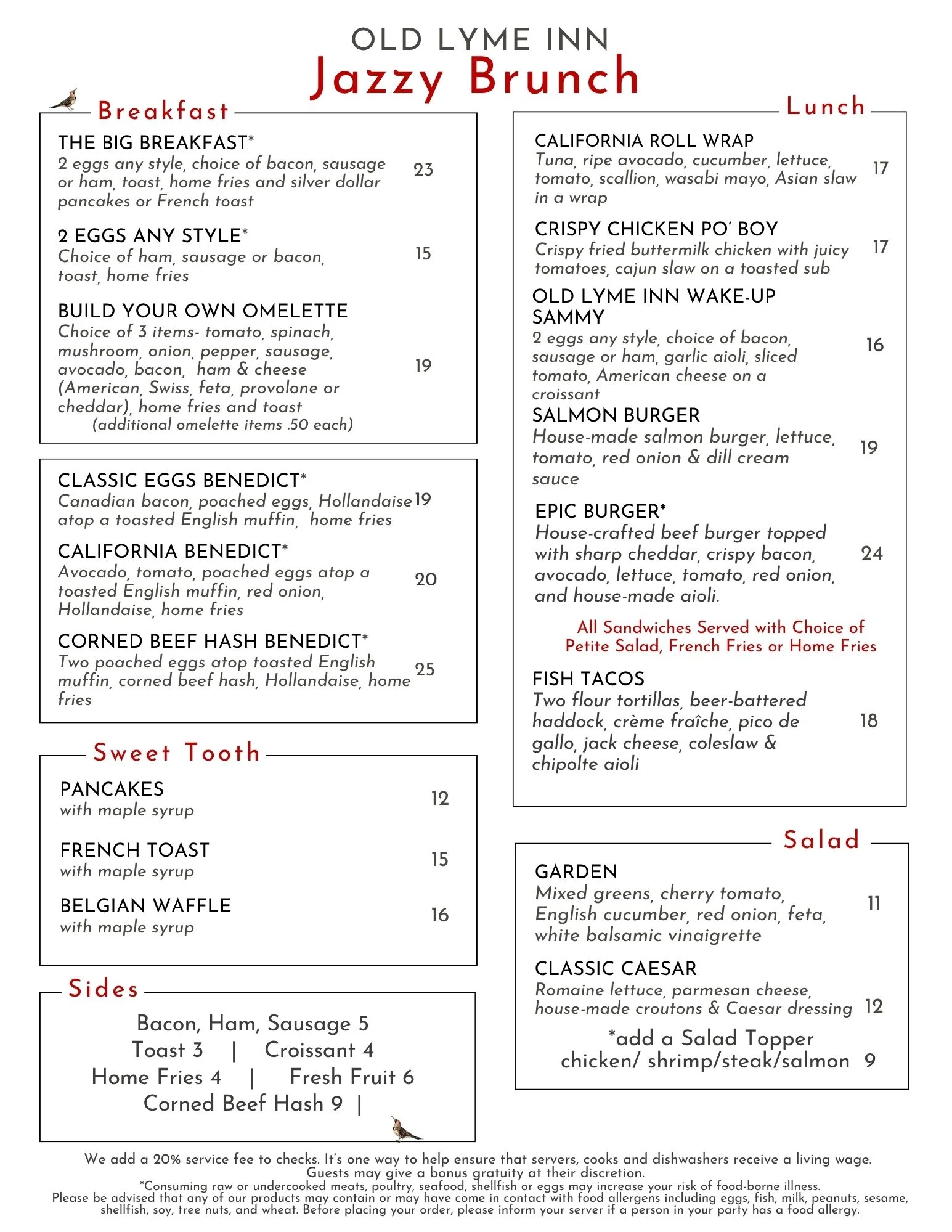 Spring 2026 Jazzy Brunch Menu