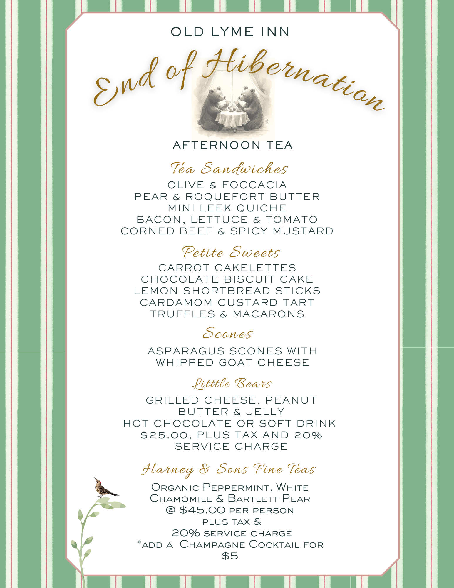 Hibernation tea Menu