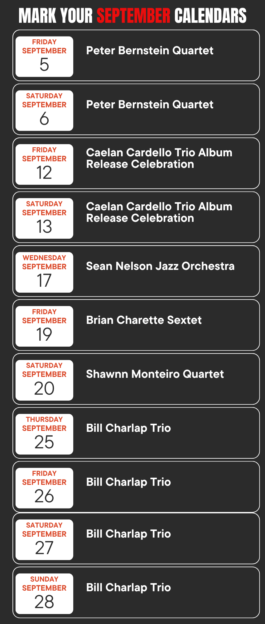 SideDoor Jazz Club September Show